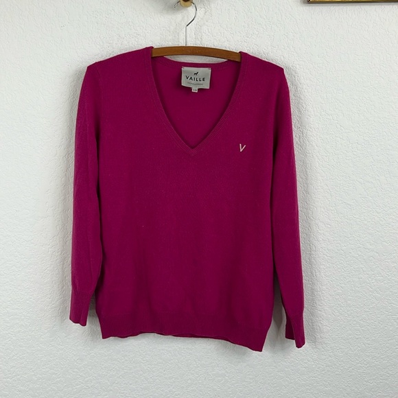 Vaille V Neck Cashmere Sweater Logo Jewel Tone - Picture 2 of 6